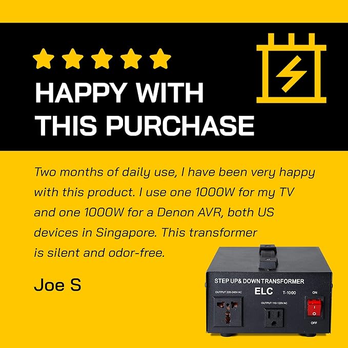 ELC T Series 1000+ Watt Voltage Converter Transformer - Step Up/Down - 110v to 220v / 220v to 110v Power Converter - Circuit Breaker Protection, CE Certified [3-Years Warranty]