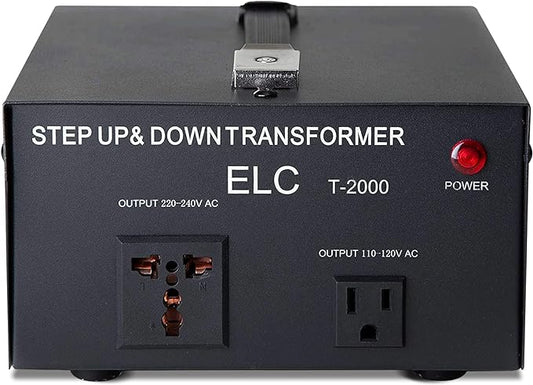 ELC T Series 2000 Watt Voltage Converter Transformer - Step Up/Down - 110v to 220v / 220v to 110v Power Converter - Circuit Breaker Protection, CE Certified [3-Years Warranty]