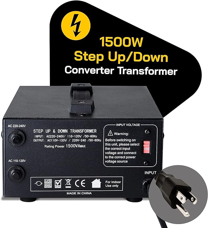 ELC T Series 1500 Watt Voltage Converter Transformer - Step Up/Down - 110v to 220v / 220v to 110v Power Converter - Circuit Breaker Protection, CE Certified [3-Years Warranty]
