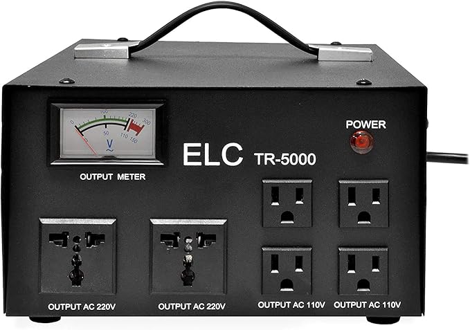 ELC 5000 Watt Voltage Regulator with Transformer - Step Up/Down - 110V/220V - Circuit Breaker Protection - 5000W