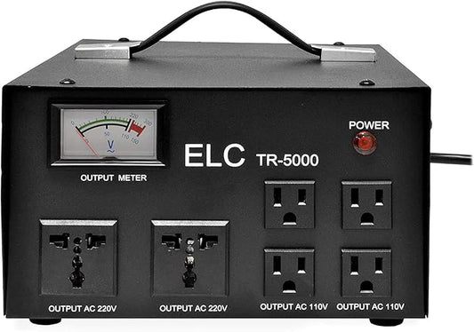 ELC 5000 Watt Voltage Regulator with Transformer - Step Up/Down - 110V/220V - Circuit Breaker Protection - 5000W