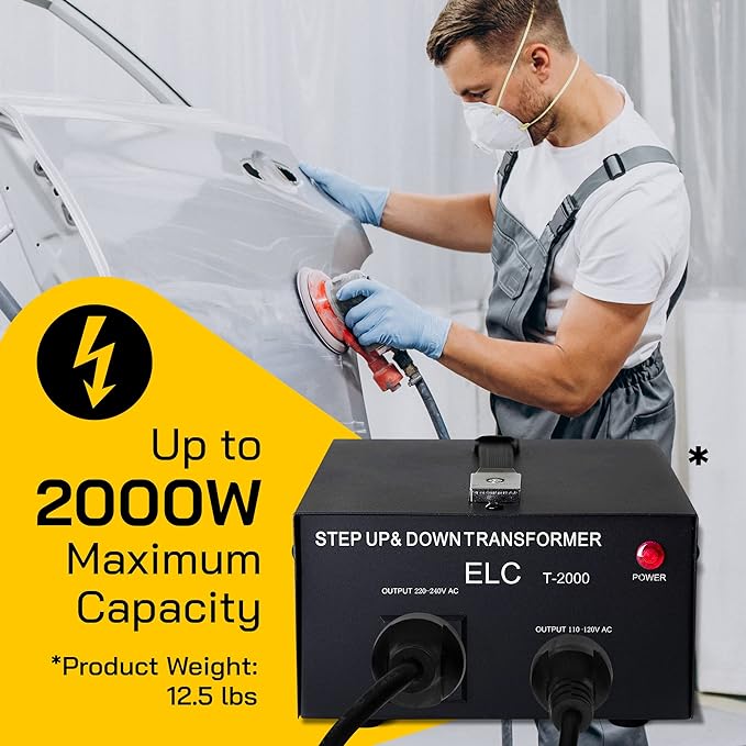 ELC T Series 2000 Watt Voltage Converter Transformer - Step Up/Down - 110v to 220v / 220v to 110v Power Converter - Circuit Breaker Protection, CE Certified [3-Years Warranty]