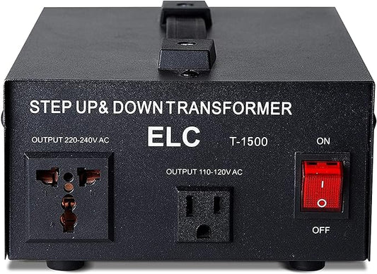 ELC T Series 1500 Watt Voltage Converter Transformer - Step Up/Down - 110v to 220v / 220v to 110v Power Converter - Circuit Breaker Protection, CE Certified [3-Years Warranty]