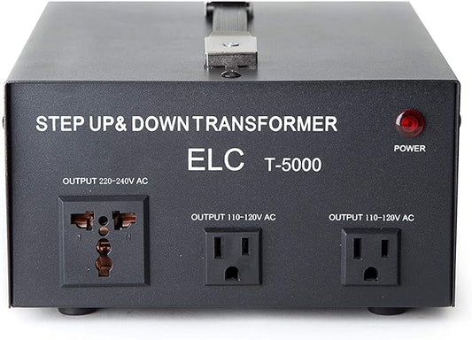 ELC T-5000 5000-Watt Voltage Converter Transformer - Step Up/Down - 110V/220V - Circuit Breaker Protection [3-Years Warranty]