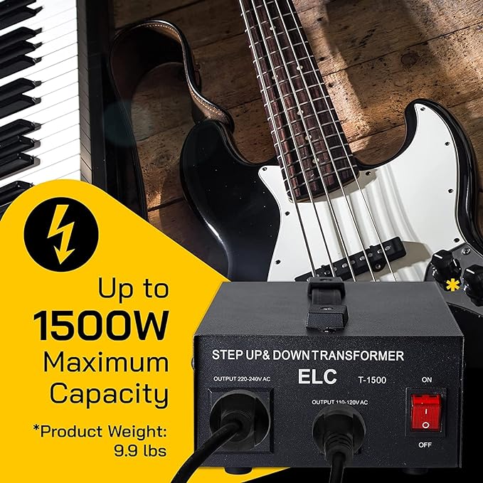 ELC T Series 1500 Watt Voltage Converter Transformer - Step Up/Down - 110v to 220v / 220v to 110v Power Converter - Circuit Breaker Protection, CE Certified [3-Years Warranty]